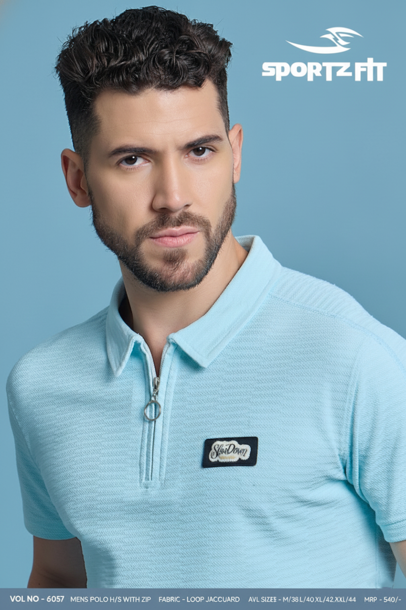 Men Collar Neck T-Shirt  | Sky Blue | XL |  SBT22